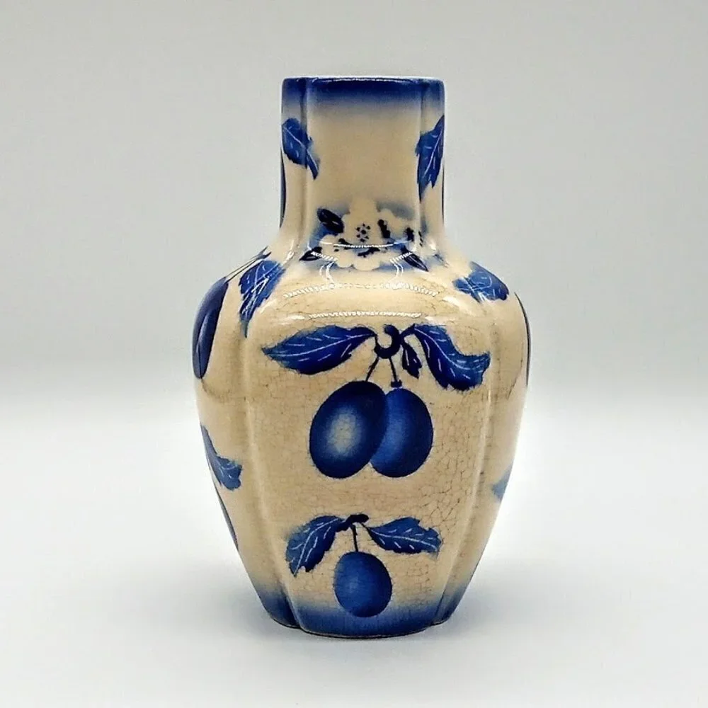 Vintage Czech Blue 6.5 Inch Crazed Art Pottery Vase